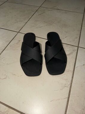 Madden Girl Black Crisscross Slide Sandals